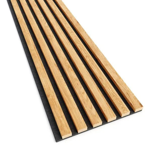 OAK Natural Acoustic Slatted Wall Panels on white background DecorMania.eu
